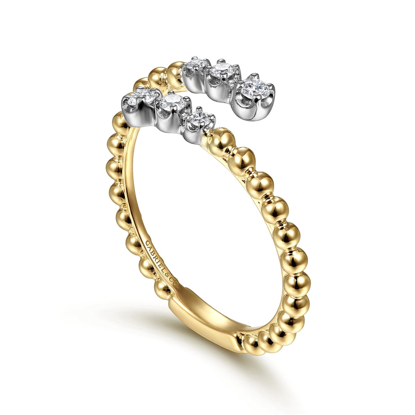 Gabriel & Co. 14K White-Yellow Gold Bujukan Ball and Diamond Open Bypass Ring .14ctw