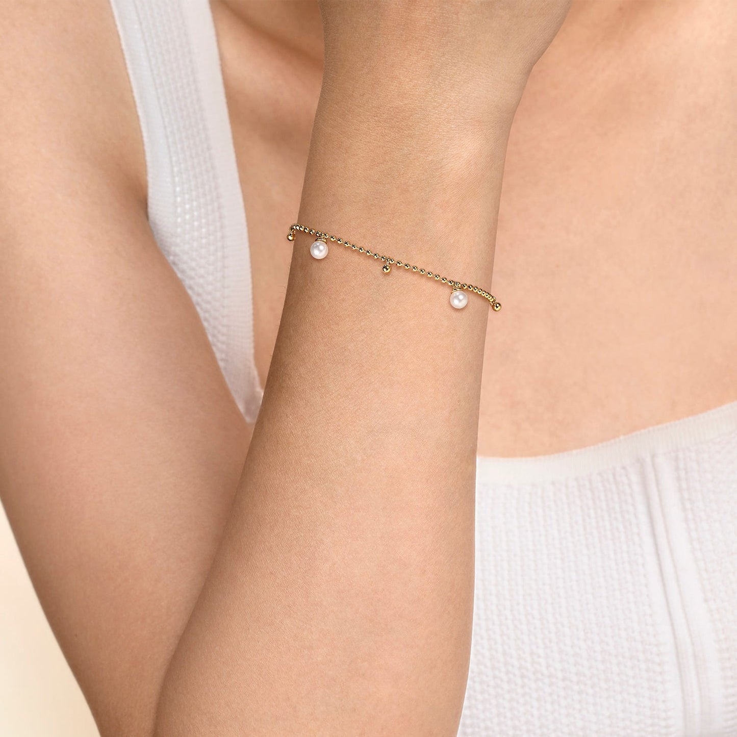 Gabriel & Co. 14K Yellow Gold Bujukan Beads and Pearl Droplet Bracelet