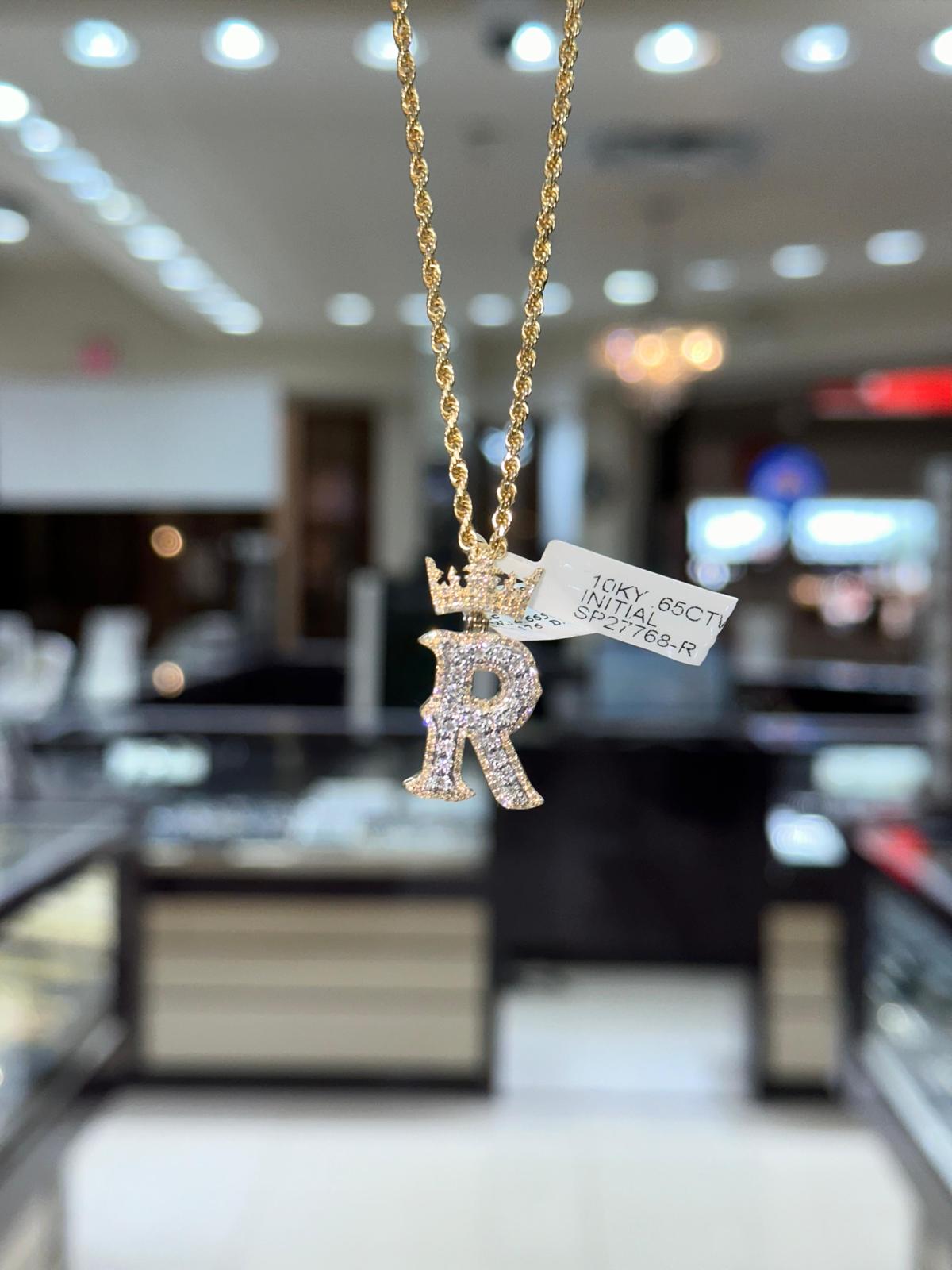 10k Yellow Gold Diamond Initial With Crown