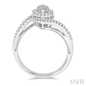 5/8 Ctw Marquise Shape Bypass Shank Lovebright Round Cut Diamond Engagement Ring in 14K White Gold