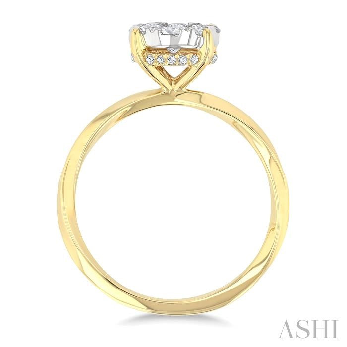 5/8 Ctw Circular Shape Lovebright Round Cut Diamond Engagement Ring in 14K Yellow and White Gold