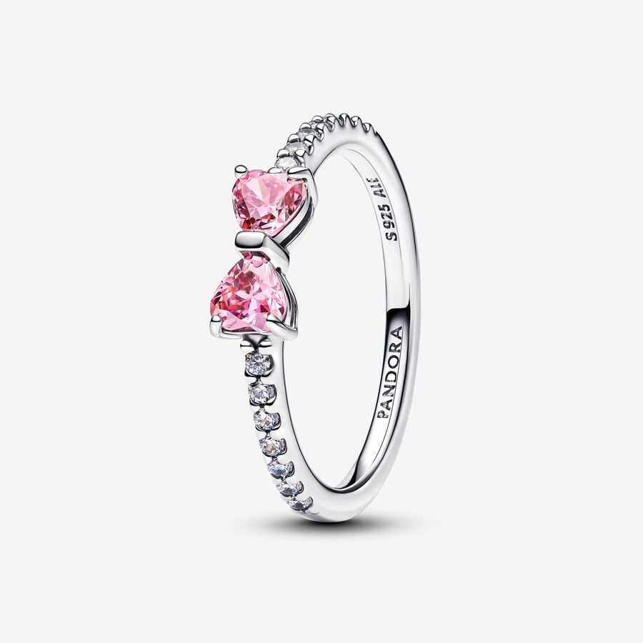 Sparkling Pink Bow Ring Set
