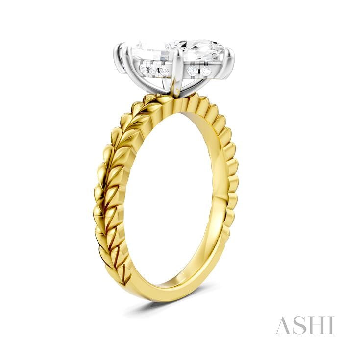 1/10 Ctw Marquise Shape Round Cut Diamond Semi-Mount Engagement Ring in 14K Yellow and White Gold