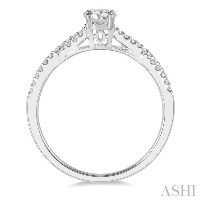 3/8 Ctw Diamond Engagement Ring with 1/4 Ct Round Cut Center Stone in 14K White Gold