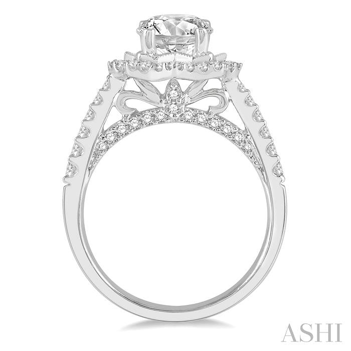 5/8 Ctw Star Border 6.5 MM Round Cut Diamond Semi-Mount Engagement Ring in 14K White Gold