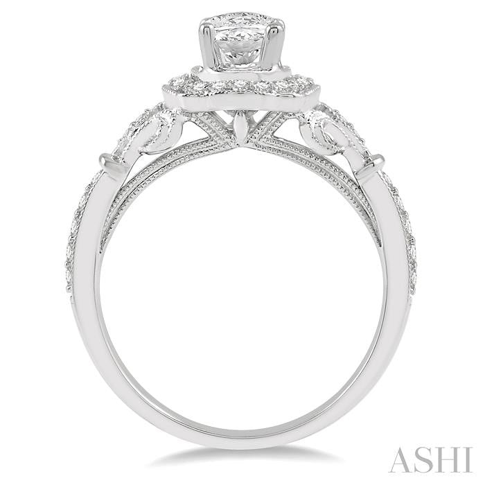 1/3 Ctw Lattice Oval Shape Semi-Mount Round Cut Diamond Engagement Ring in 14K White Gold