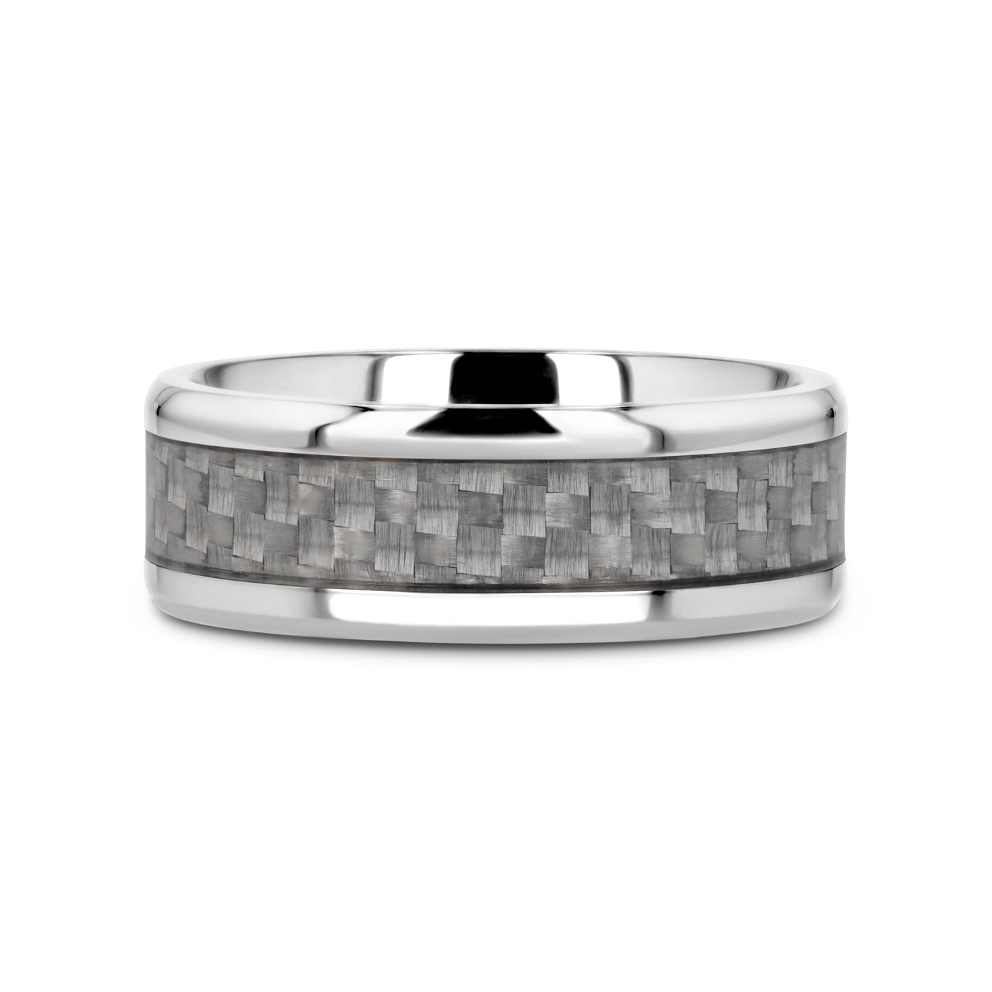 TANTALUS Beveled Edge Titanium Ring with White Carbon Fiber Inlay - 8mm