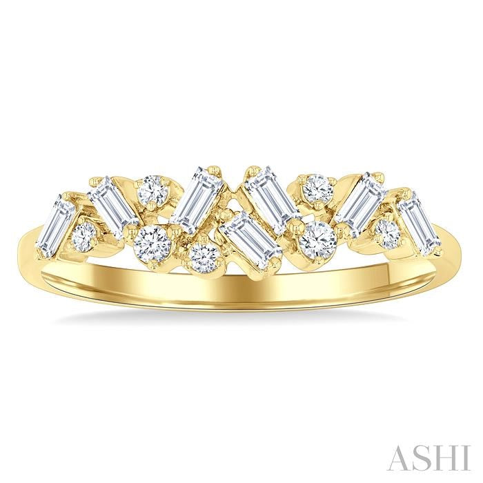 1/3 Ctw Scatter Baguette and Round Cut Diamond Stackable Fashion Band in 10K Yellow Gold