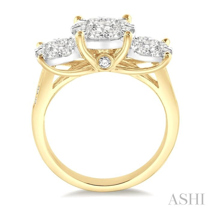 1 1/2 Ctw Past Present and Future Lovebright Round Cut Diamond Ring in 14K Yellow and White Gold