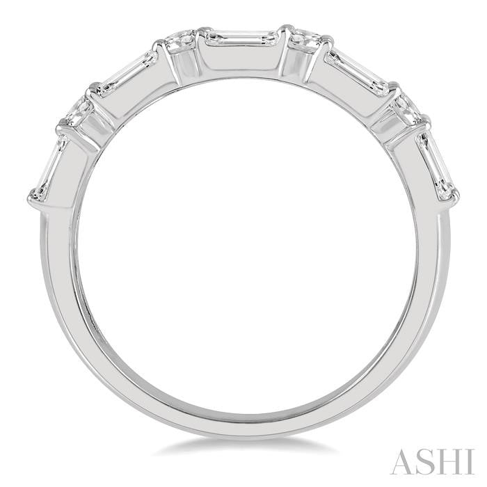 1 1/5 Ctw Double Baguette and Round Cut Diamond Fashion Band in 14K White Gold