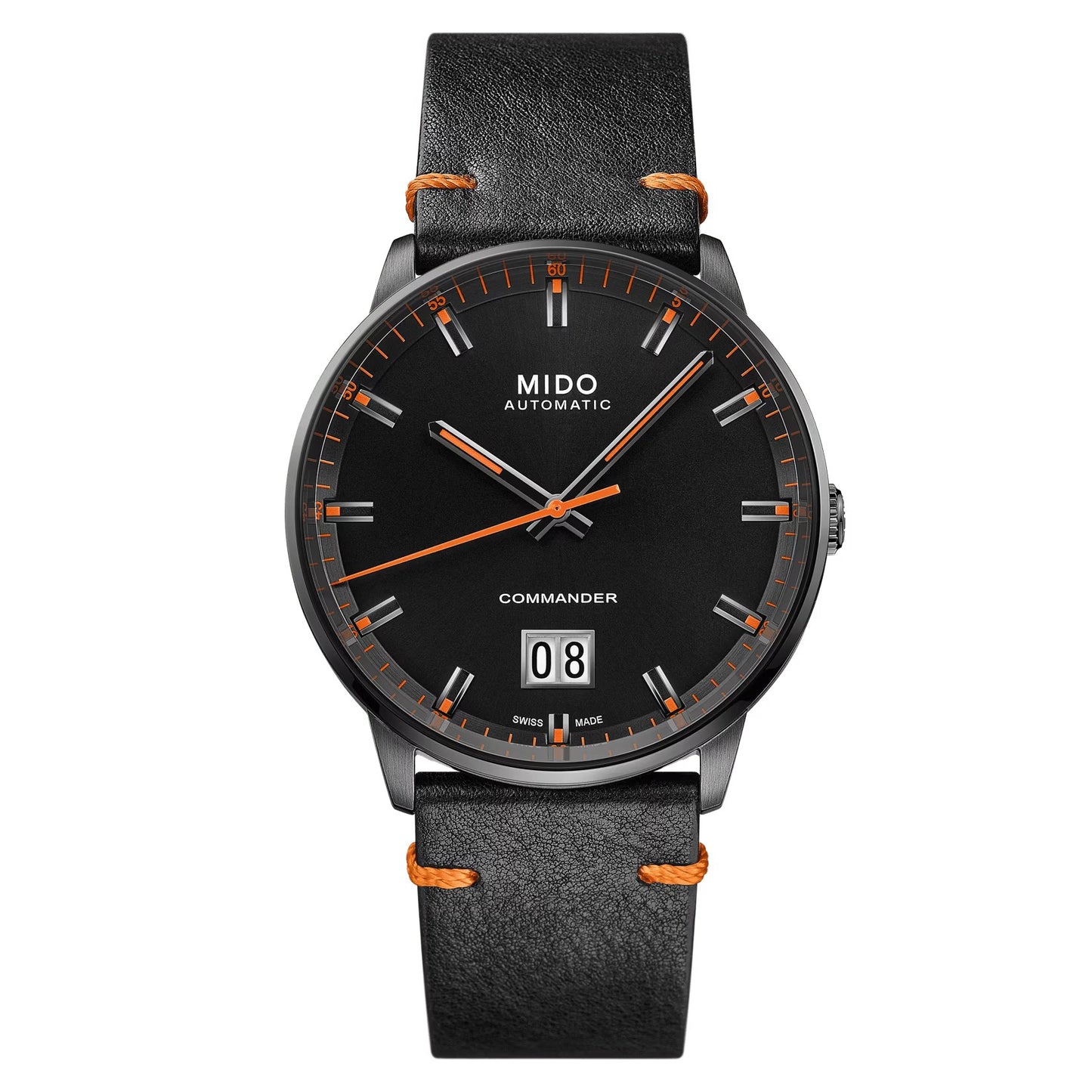 MIDO Commander Big Date Black Dial - Black PVD Stainless Steel Watch - Black Leather Strap - 42mm