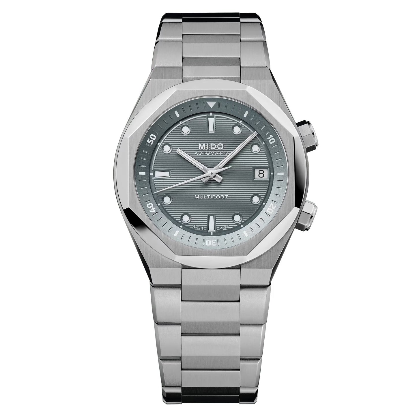 MIDO Multifort 8 Two Crowns Grey Dial Stainless Steel Watch - 38.4 X 40mm