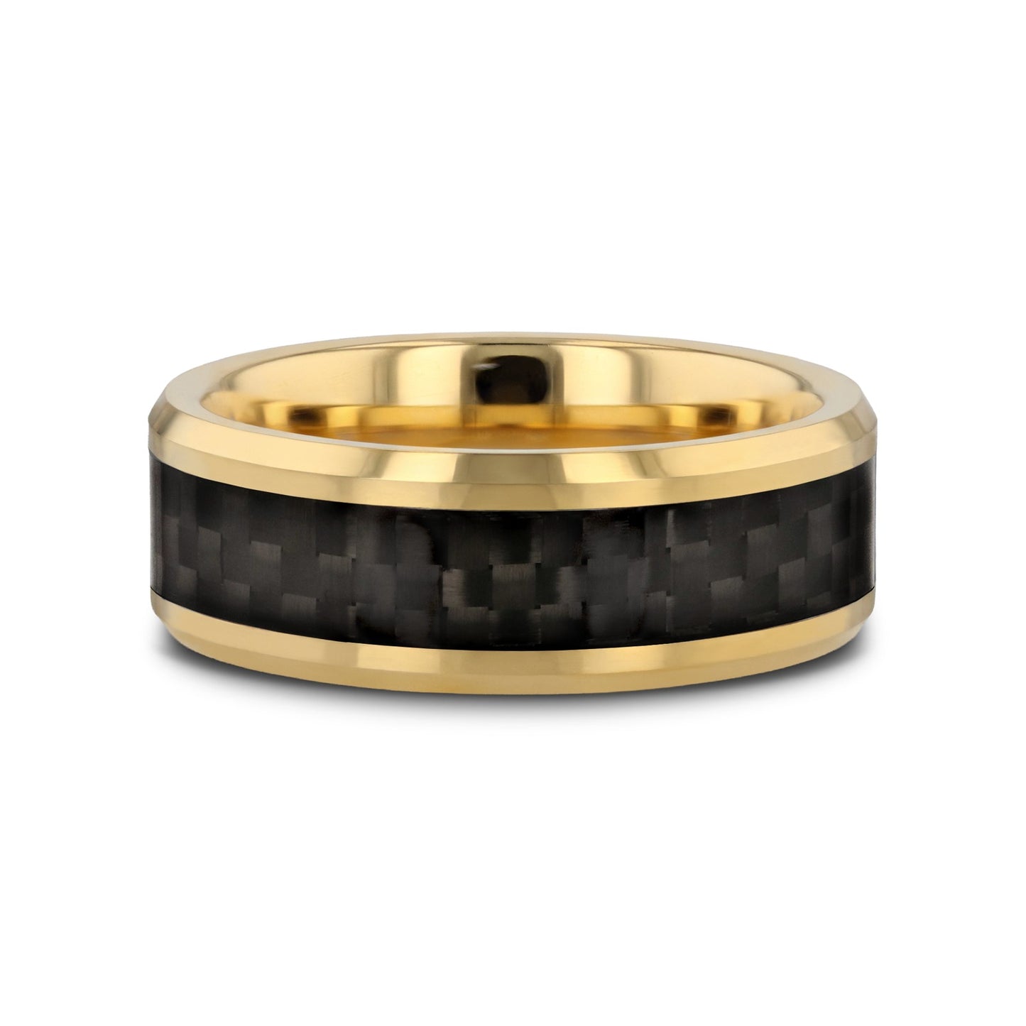 DECIMUS Black Carbon Fiber Inlay Gold-Plated Tungsten Carbide Wedding Band - 8mm