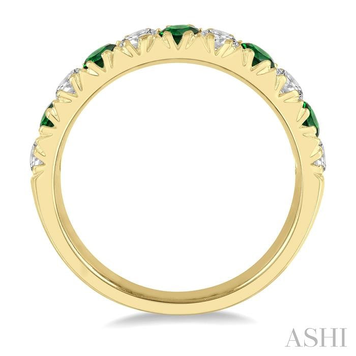 2.9 MM Emerald and 1/2 Ctw Round Cut Diamond Precious Wedding Band in 14K Yellow Gold