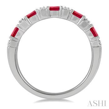 4X3 MM Oval Shape Ruby and 1/6 Ctw Round Cut Diamond Precious Band in 14K White Gold