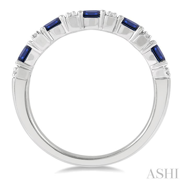 4X3 MM Oval Shape Sapphire and 1/6 Ctw Round Cut Diamond Precious Band in 14K White Gold