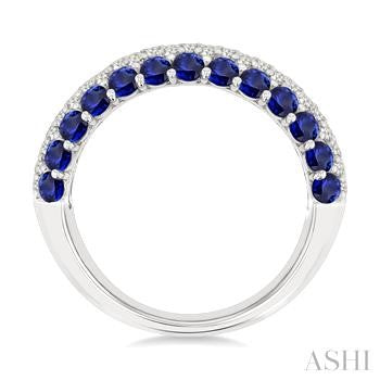 1/2 Ctw Round Cut Diamond Center and 2.4 MM Sapphire Border Precious Band in 14K White Gold