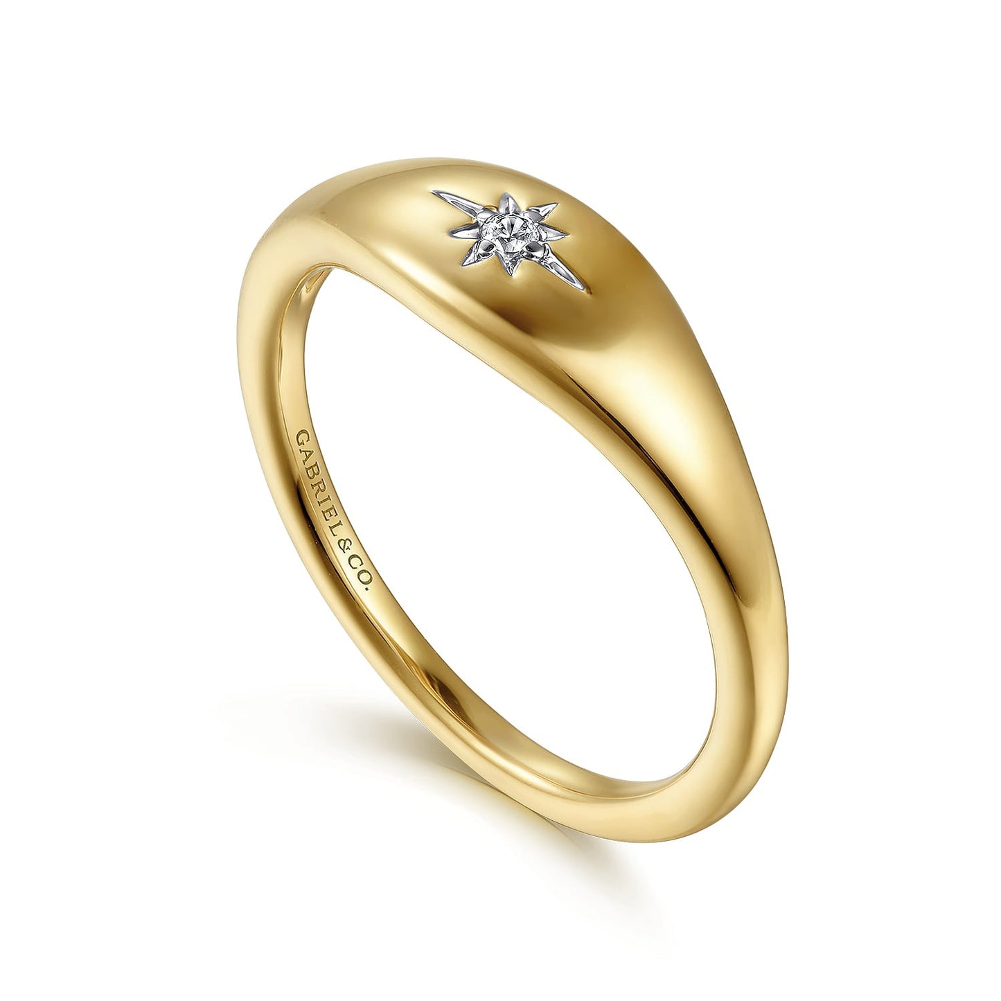 Gabriel & Co. 14K Yellow Gold Diamond Starburst Signet Ring .02CTW SZ6.5