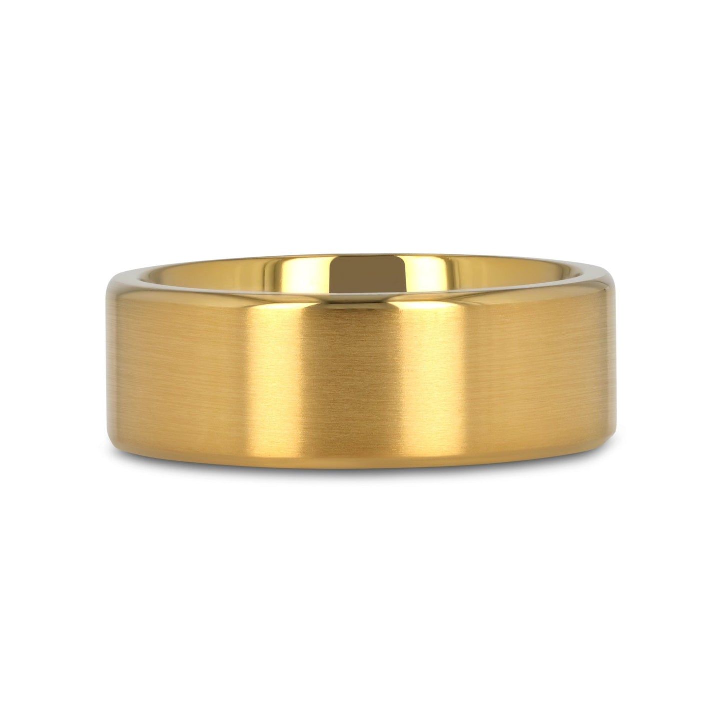 AURELIANO Yellow Gold Plating Titanium Men's Wedding Band With Flat Brushed Finish Center And Rounded Polished Edges - 8