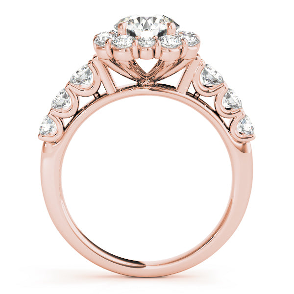 Single Row U-Prong Halo Engagement Ring