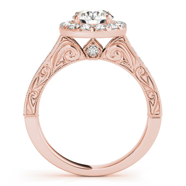 Vintage Halo Engraved Filigree Milgrain Engagement Ring