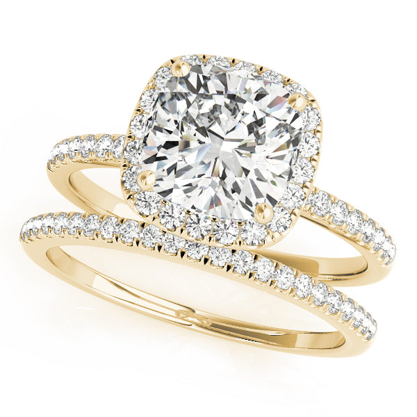 Single Row Cushion Halo Engagement Ring