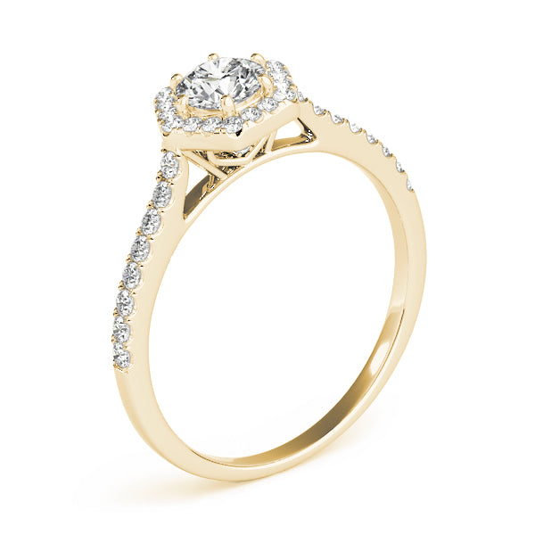 Single Row Cathedral Halo Engagement Ring