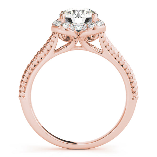 Round Halo Split Shank Engagement Ring
