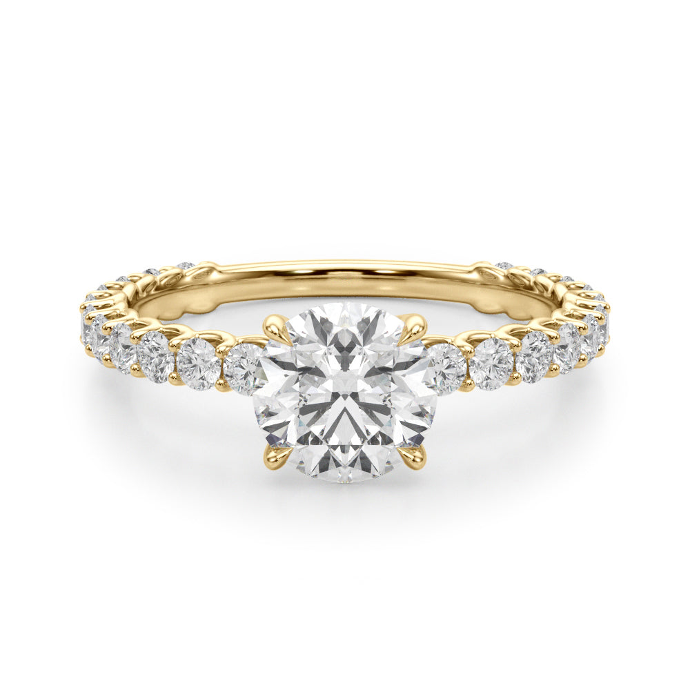 Single Row Shared Prong Trellis Engagement Ring