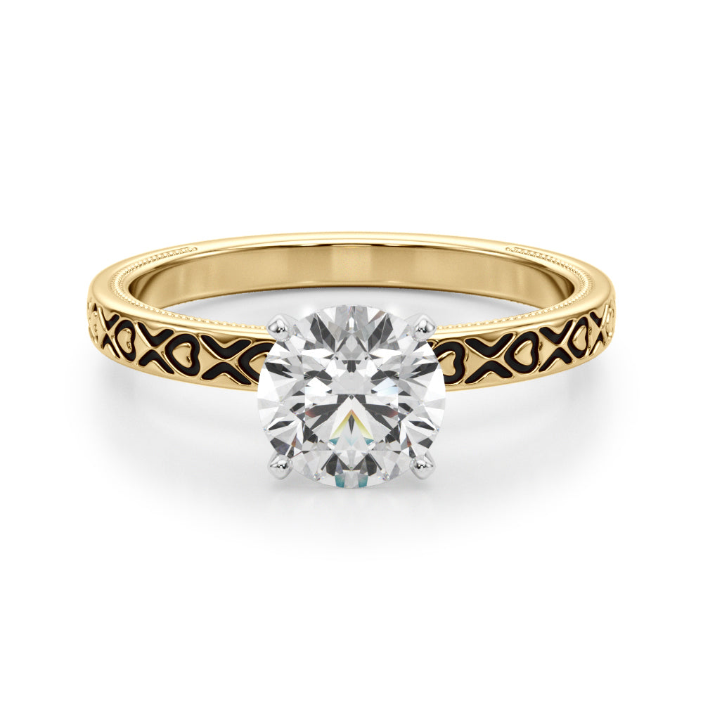 Vintage Style Heart Carved Engagement Ring