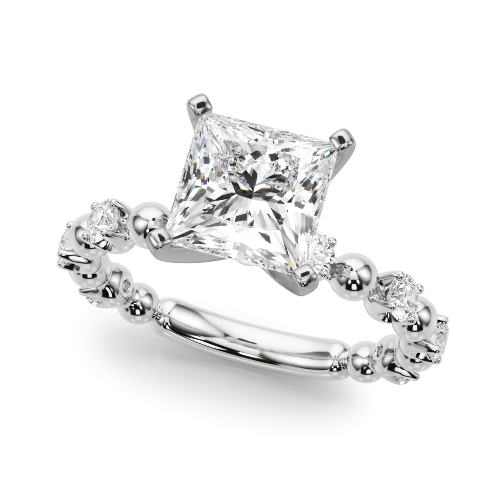 Alternating Bead & Diamond Engagement Ring