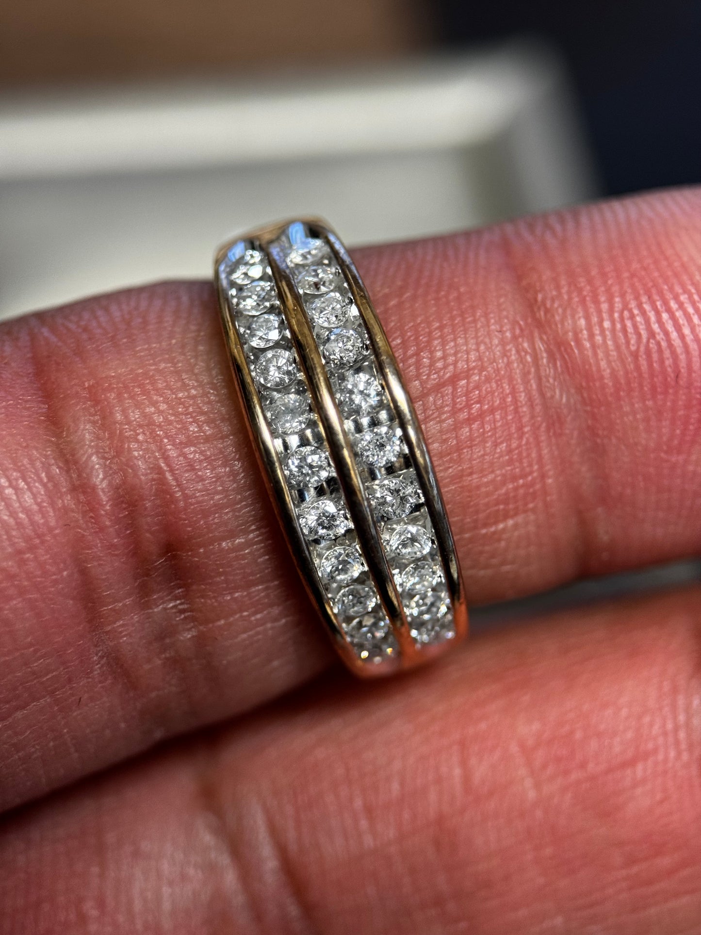 Two Row Diamond Band Ring 10k Yellow Gold