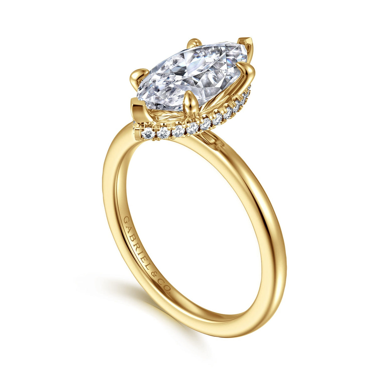 Gabriel & Co. Rainah 14K Yellow Gold Hidden Halo Marquise Diamond Engagement Ring 13x6.5 semi .15ctw