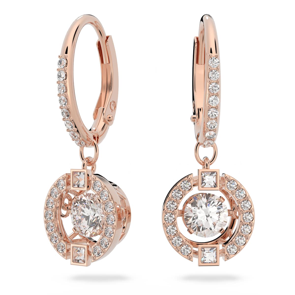 Swarovski Una Drop Earrings, Round Cut, White, Rose Gold-Tone Plated