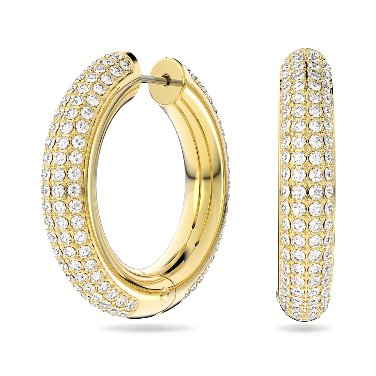 Swarovski Dextera Hoop Earrings, Pavé, Medium, White, Gold-Tone Plated