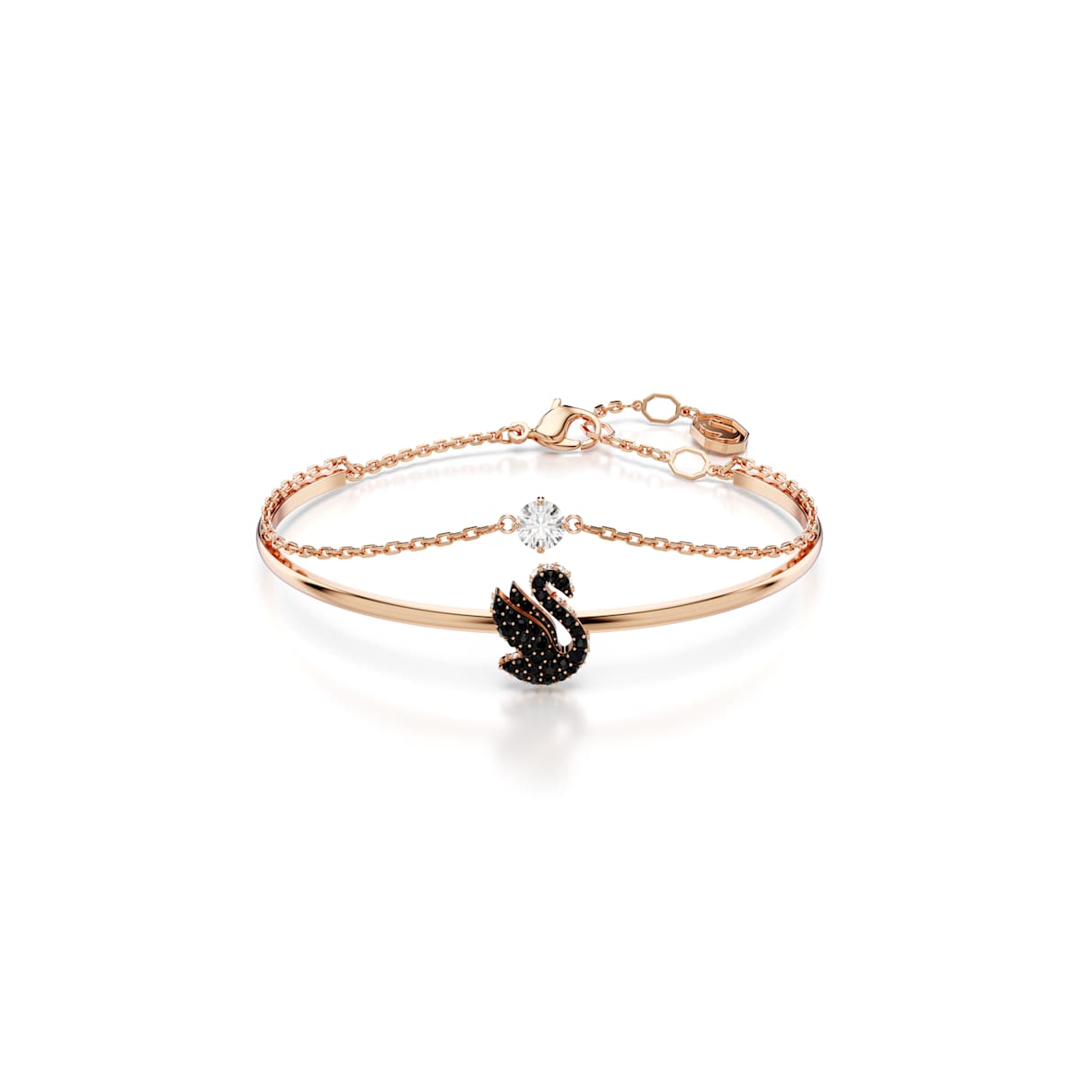 Swarovski Swan Bangle, Black, Rose Gold-Tone Plated