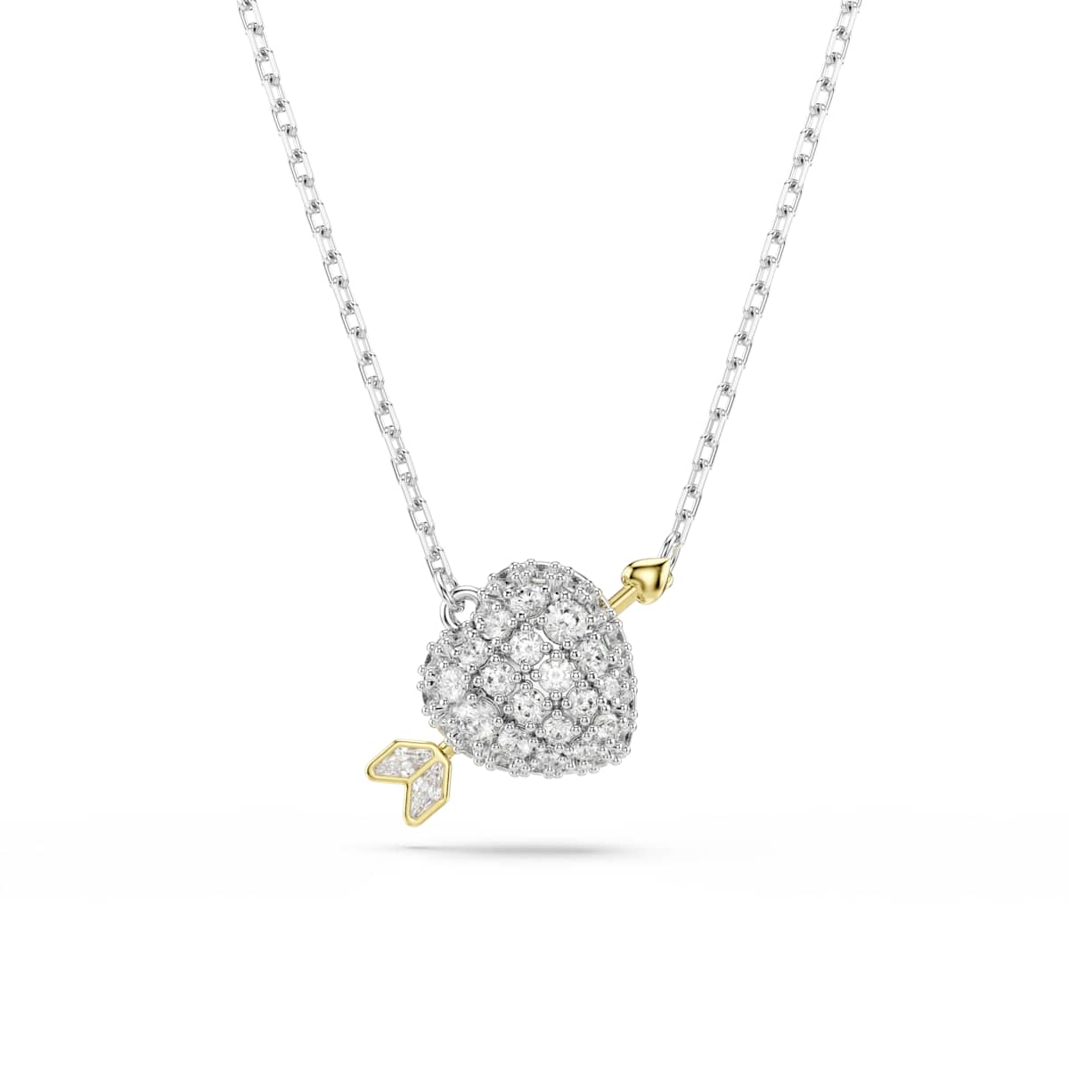 Swarovski Idyllia Pendant, Mixed Cuts, Heart with Arrow, White, Mixed Metal Finish