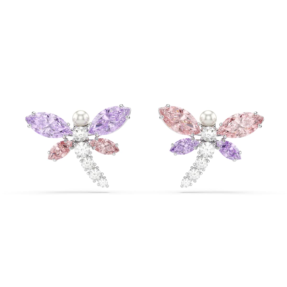 Swarovski Ariana Grande x Swarovski Stud Earrings, Mixed cuts, Dragonfly, Multicolored, Rhodium plated