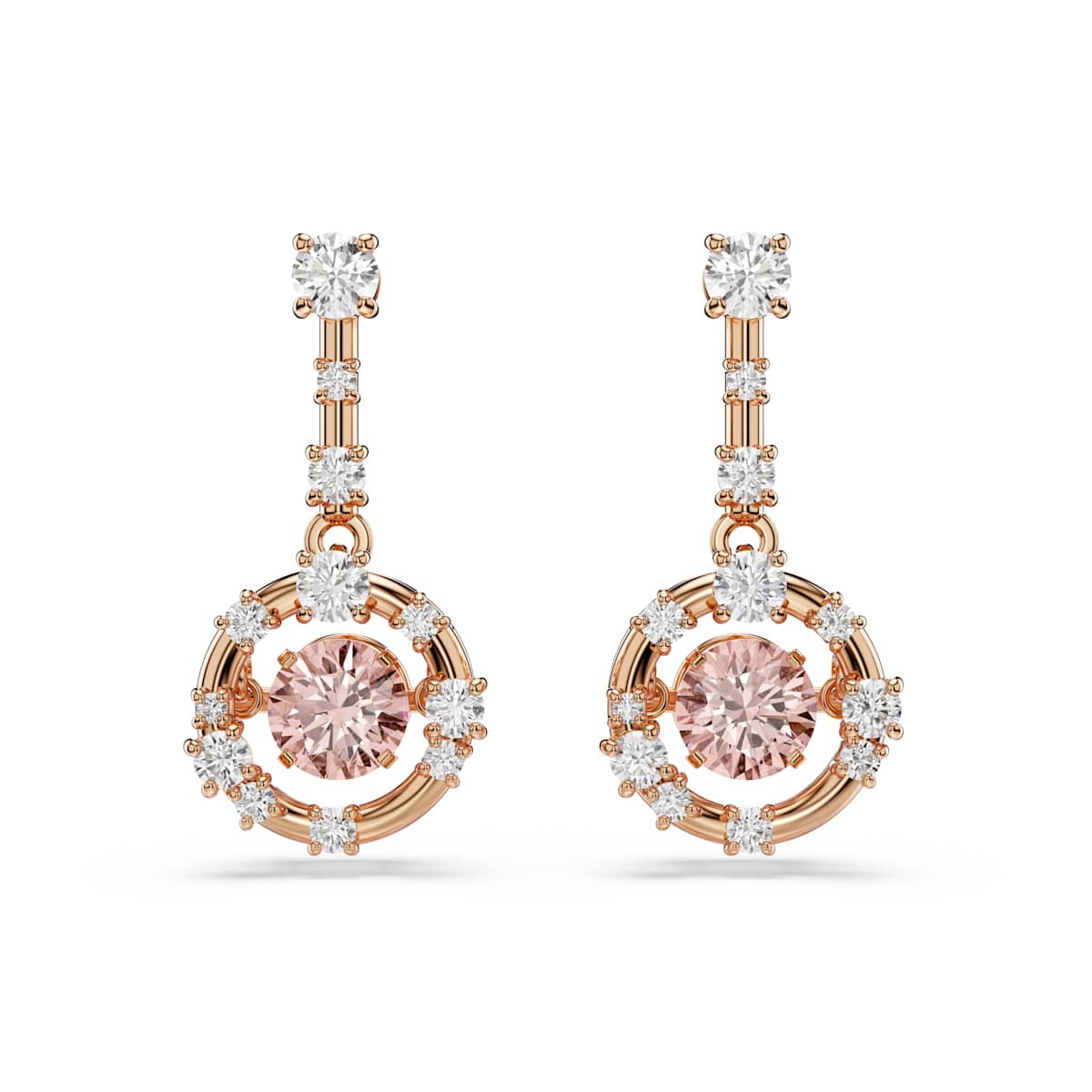 Swarovski Constella Drop Earrings, Round Cut, Dancing Stone, Pink, Rose Gold-Tone Plated