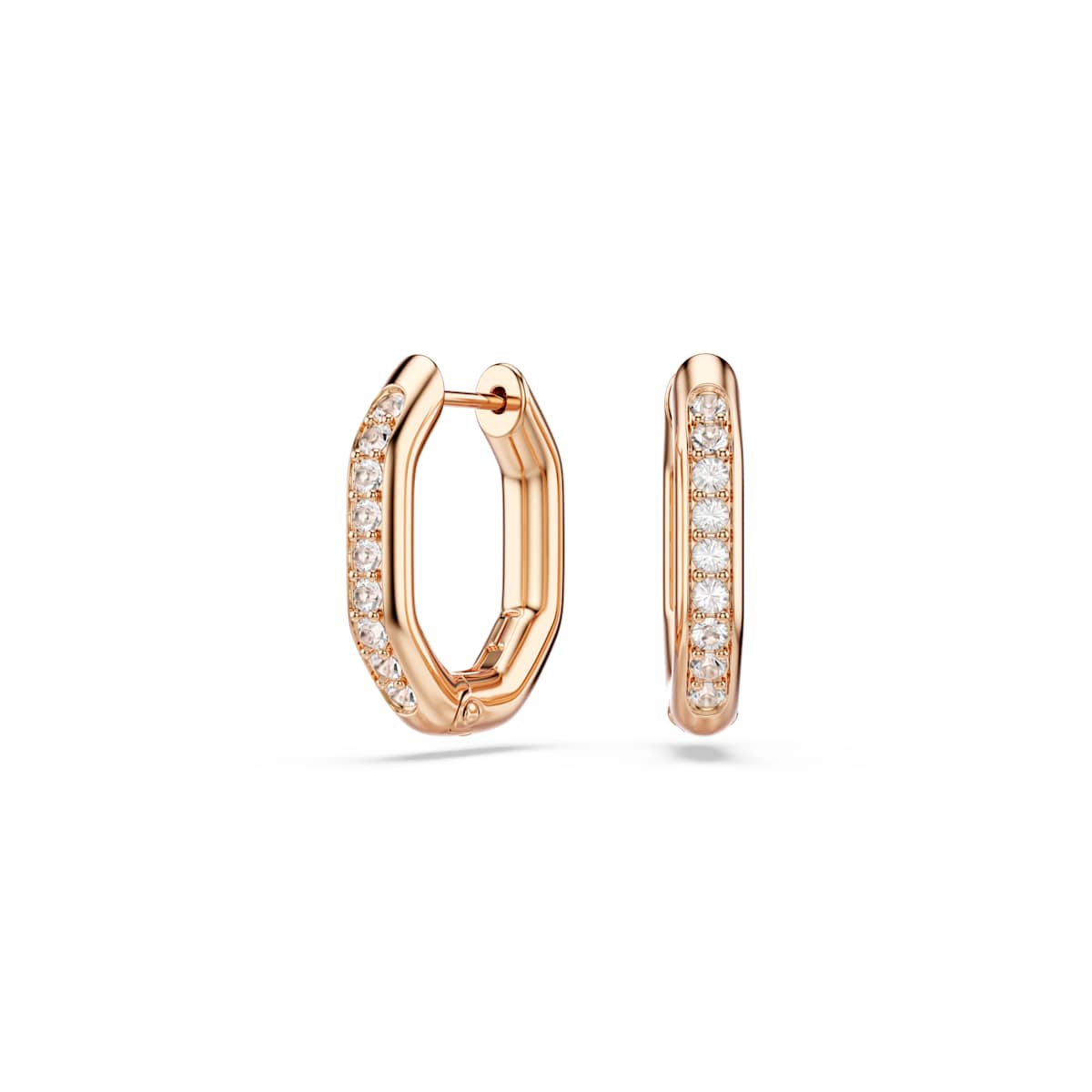 Swarovski Dextera Hoop Earrings, Octagon shape, Round cut, Small, White, Rose gold-tone plated