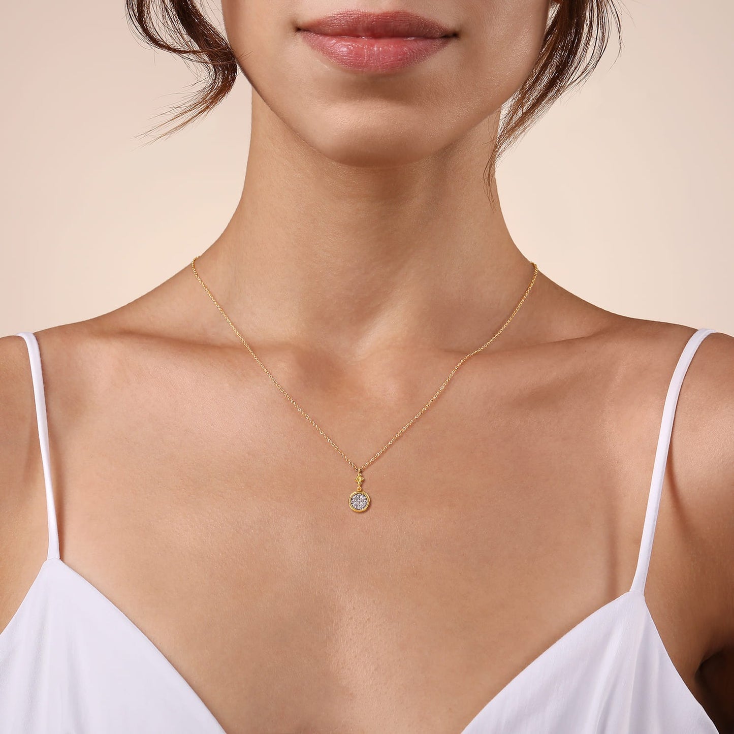 Gabriel & Co. 14K White and Yellow Gold Diamond Cluster Bujukan Drop Pendant Necklace .25CTW