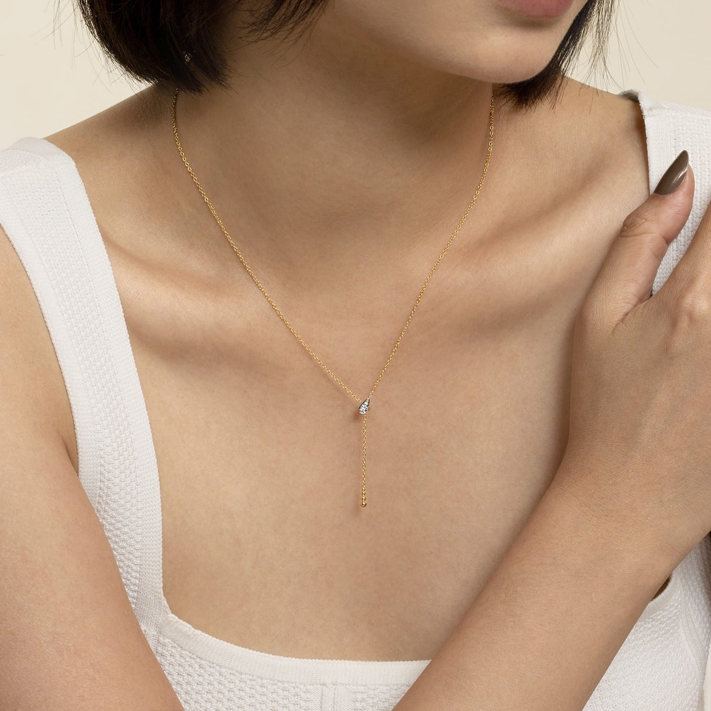 Gabriel & Co. 14K White Yellow Gold Bujukan And Diamond Y Necklace .03CTW