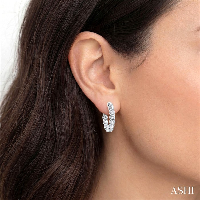 2 Ctw Inside-Out Embellished Round Cut Diamond Hoop Earrings in 14K White Gold