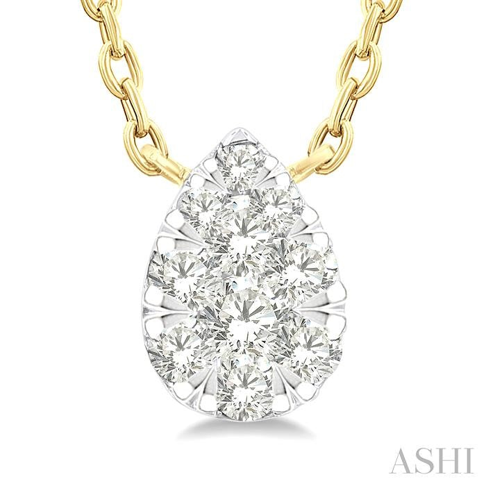 1/10 Ctw Lovebright Petite Pear Shape Round Cut Diamond Fashion Pendant With Chain in 10K Yellow Gold