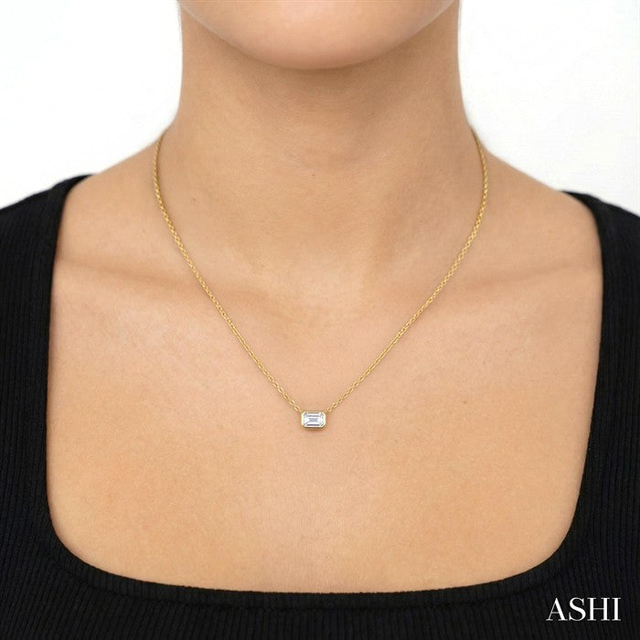 1/6 Ctw Petite East-West Bezel Set Emerald Cut Diamond Fashion Pendant With Chain in 10K Yellow Gold
