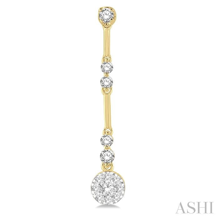 3/4 Ctw Tri-Section Lovebright Round Cut Diamond Bar Link Earrings in 14K Yellow and White Gold