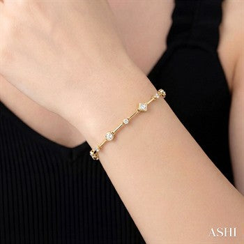 1 1/5 Ctw Mixed Diamond Cut Bar Link Bracelet in 14K Yellow Gold