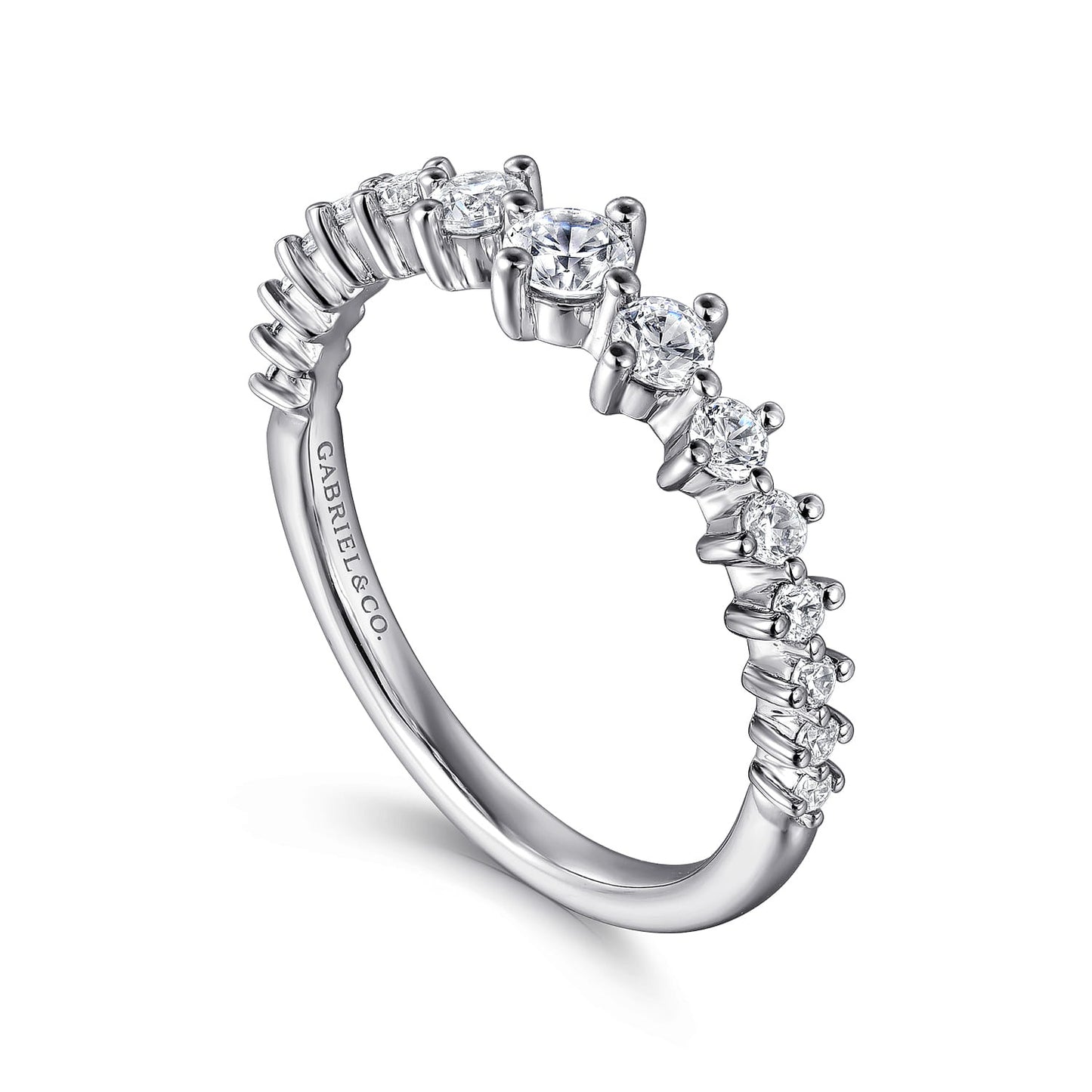 Gabriel & Co. 14K White Gold Graduating Diamond Classic Ladies Ring SZ 6.5 .51CTW