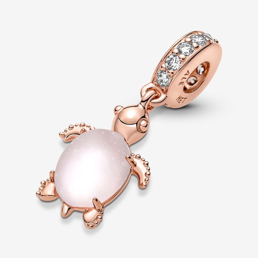 Murano Glass Pink Sea Turtle Dangle Charm