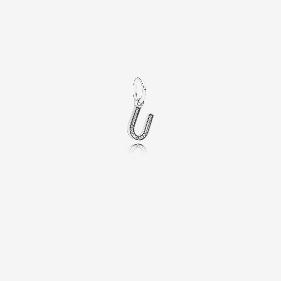 Letter U Dangle Charm, Clear CZ